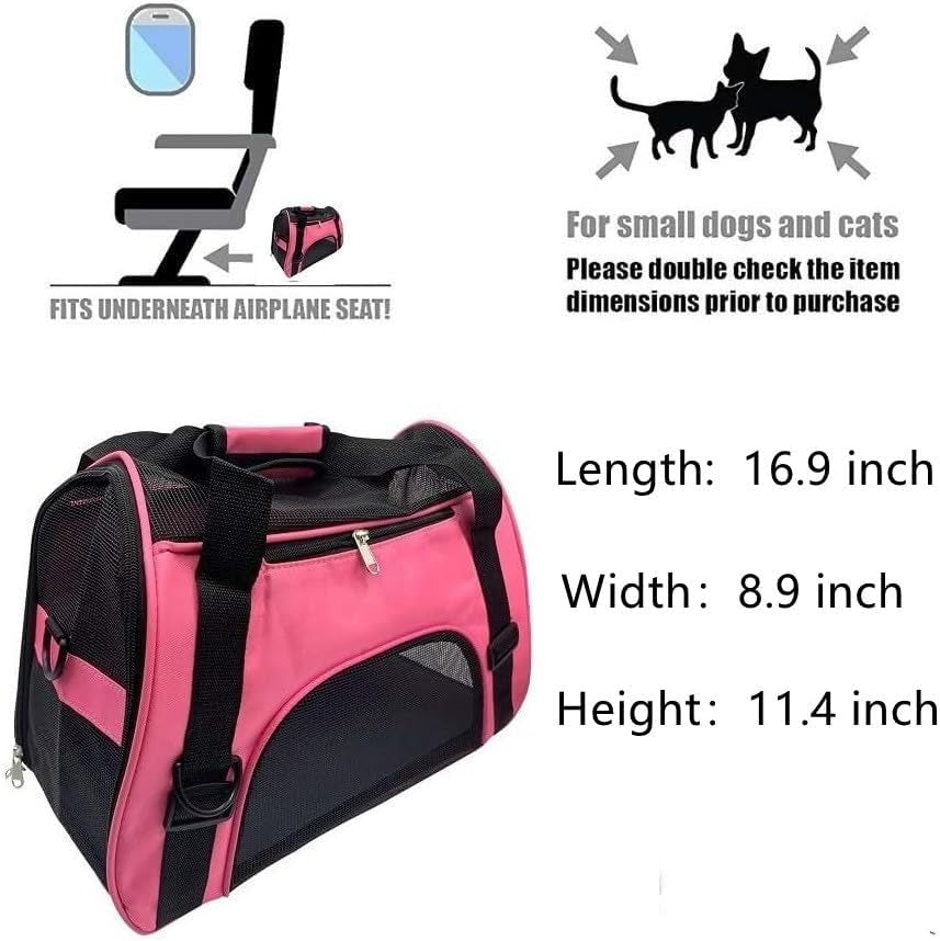 Pet Carrier Bag, Airline Approved Duffle Bags, Pet Travel Portable Bag Home for Little Dogs, Cats and Puppies, Small Animals (S, Pink)