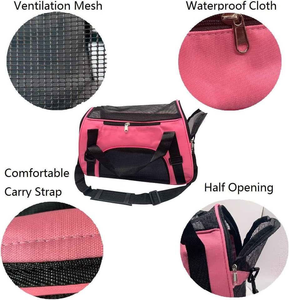 Pet Carrier Bag, Airline Approved Duffle Bags, Pet Travel Portable Bag Home for Little Dogs, Cats and Puppies, Small Animals (S, Pink)